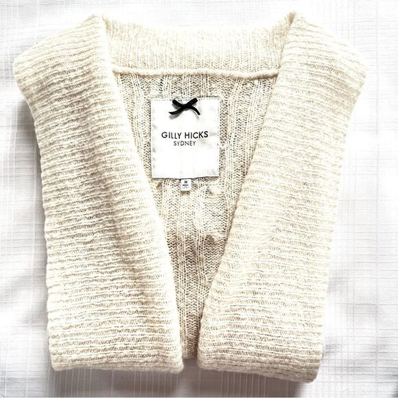 VTG Y2K Gilly Hicks Wool Blend Open Front Bone Colored Cardigan Size M - Picture 4 of 13